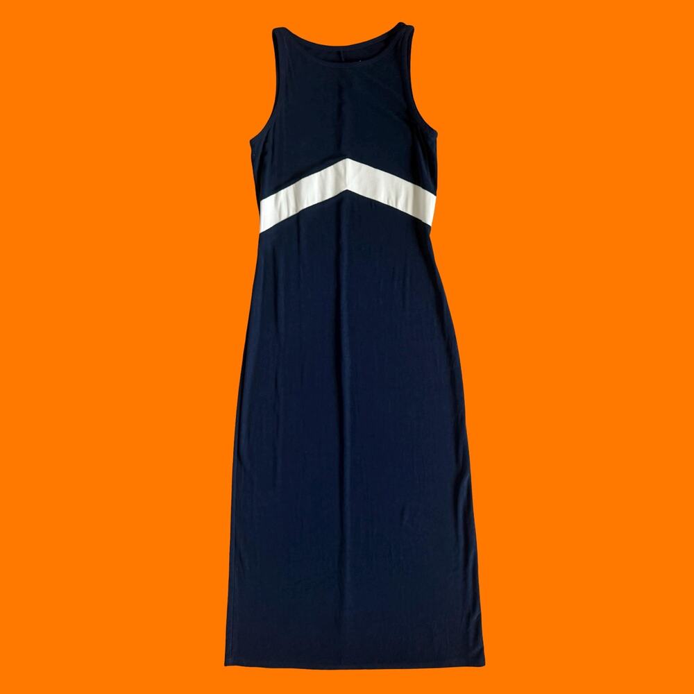 90's vintage navy blue slinky sporty bodycon maxi dress MEDIUM byer too!